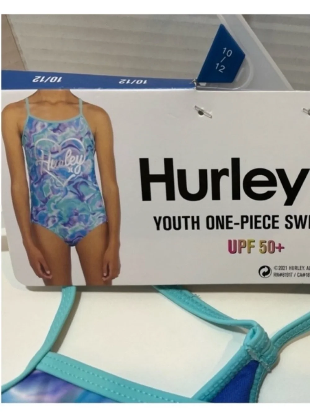 Hurley NEW One Piece Swimsuit Purple Blue Green Girls 10/12 Silver Heart Beach